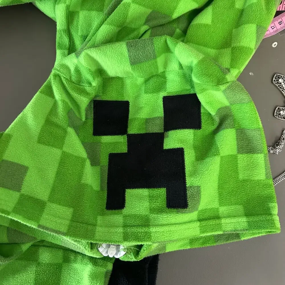 Minecraft Boys 10/12 Green Pixel Fleece Hooded One Piece Pajama Costume